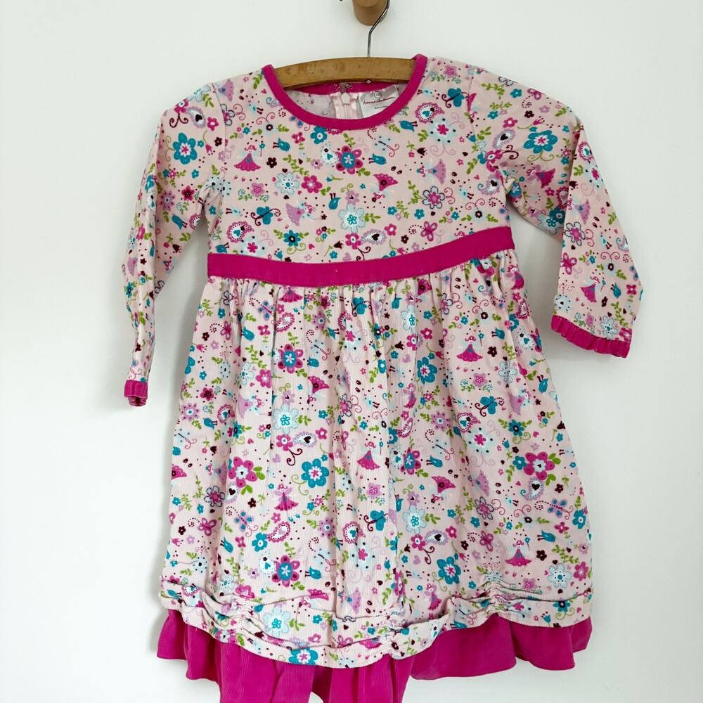 Hanna Andersson Girl’s Size 4(100)Long Sleeve Pink Floral Corduroy Dress y2k